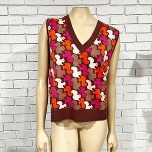 Maeve Anthropologie Vera Squirrel Knit Sweater Vest Brown Multi XL